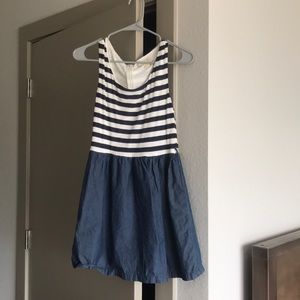 Summer dress with striped top and denim skirt.